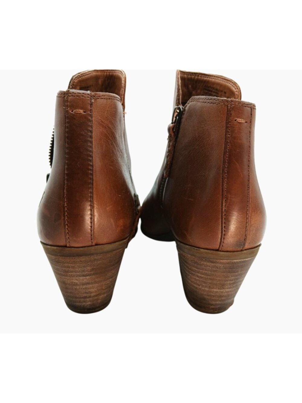 Frye Judith Double Zip Brown Leather Ankle Booties Womens Size 9M Boots Stacked - Picture 4 of 12